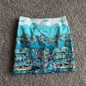 Scenic Print Venice Blue Skirt